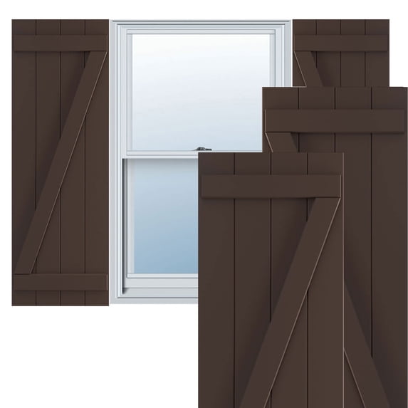 Ekena Millwork 21 1/2"W x 38"H True Fit PVC Four Board Joined Board-n-Batten Shutters w/Z-Bar, Raisin Brown (Per Pair - Hardware Not Included)