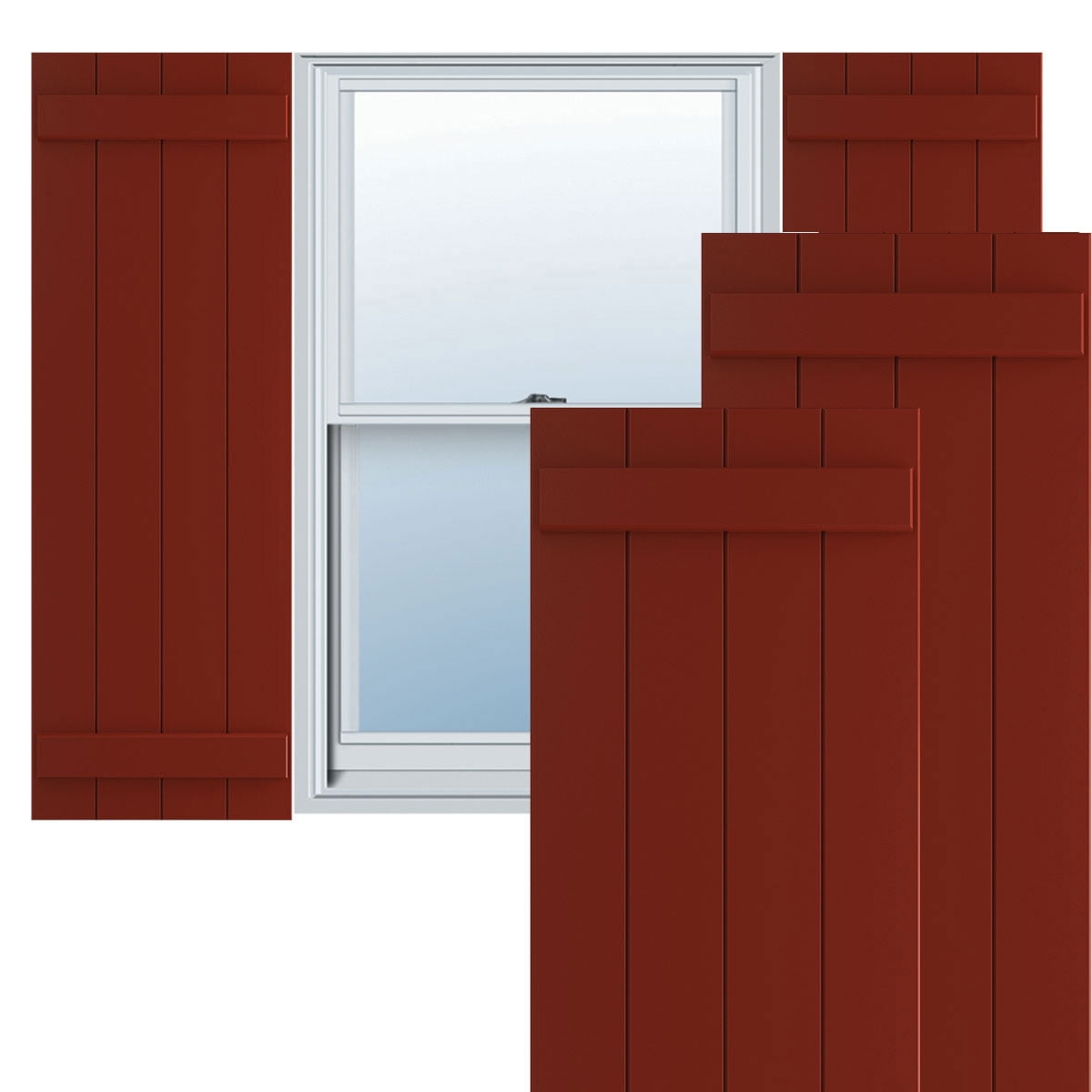 Ekena Millwork 21 1/2"W x 39"H True Fit PVC Four Board Joined Board-n-Batten Shutters, Pepper Red (Per Pair - Hardware Not Included)