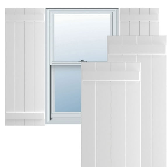Ekena Millwork 21 1/2"W x 39"H True Fit PVC Four Board Joined Board-n-Batten Shutters, White (Per Pair - Hardware Not Included)