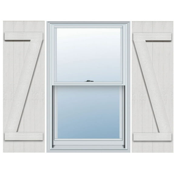 Ekena Millwork 21 1/2"W x 41"H Timberthane Faux Rustic Four Board Joined Board-n-Batten Faux Wood Shutters w/Z-Board, Rough Cedar (Per Pair)