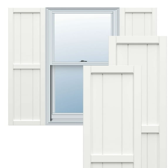 Ekena Millwork 21 1/2"W x 42"H True Fit PVC, Four Board Framed Board-n-Batten Shutters, Unfinished (Per Pair - Hardware Not Included)