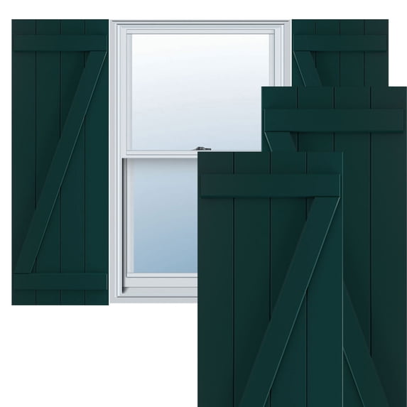 Ekena Millwork 21 1/2"W x 44"H True Fit PVC Four Board Joined Board-n-Batten Shutters w/Z-Bar, Thermal Green (Per Pair - Hardware Not Included)