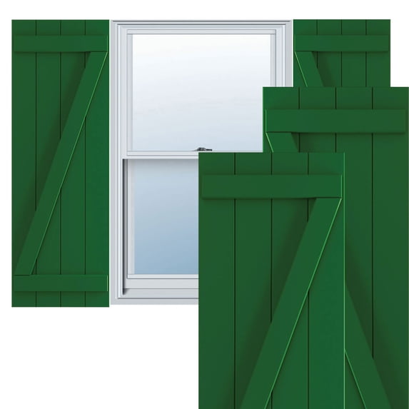 Ekena Millwork 21 1/2"W x 46"H True Fit PVC Four Board Joined Board-n-Batten Shutters w/Z-Bar, Viridian Green (Per Pair - Hardware Not Included)