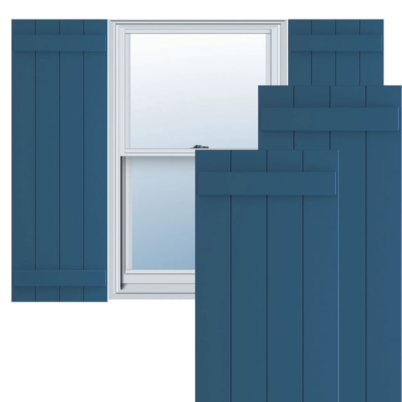 Ekena Millwork 21 1/2"W x 47"H True Fit PVC Four Board Joined Board-n-Batten Shutters, Sojourn Blue (Per Pair - Hardware Not Included)