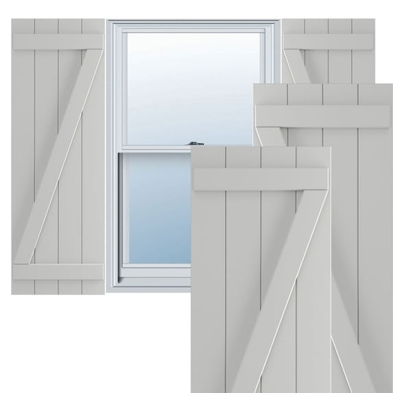 Ekena Millwork 21 1/2"W x 49"H True Fit PVC Four Board Joined Board-n-Batten Shutters w/Z-Bar, Hailstorm Gray (Per Pair - Hardware Not Included)