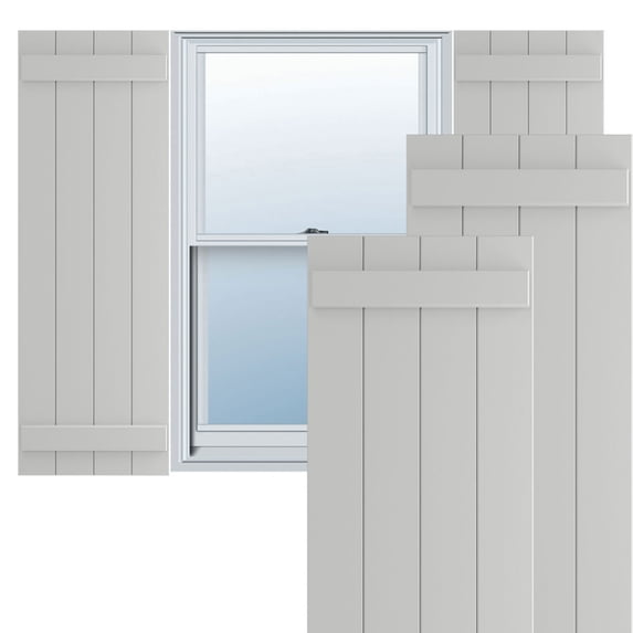 Ekena Millwork 21 1/2"W x 51"H True Fit PVC Four Board Joined Board-n-Batten Shutters, Hailstorm Gray (Per Pair - Hardware Not Included)