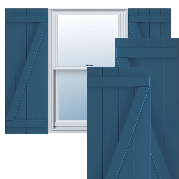 Ekena Millwork 21 1/2"W x 53"H True Fit PVC Four Board Joined Board-n-Batten Shutters w/Z-Bar, Sojourn Blue (Per Pair - Hardware Not Included)
