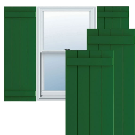 Ekena Millwork 21 1/2"W x 57"H True Fit PVC Four Board Joined Board-n-Batten Shutters, Viridian Green (Per Pair - Hardware Not Included)