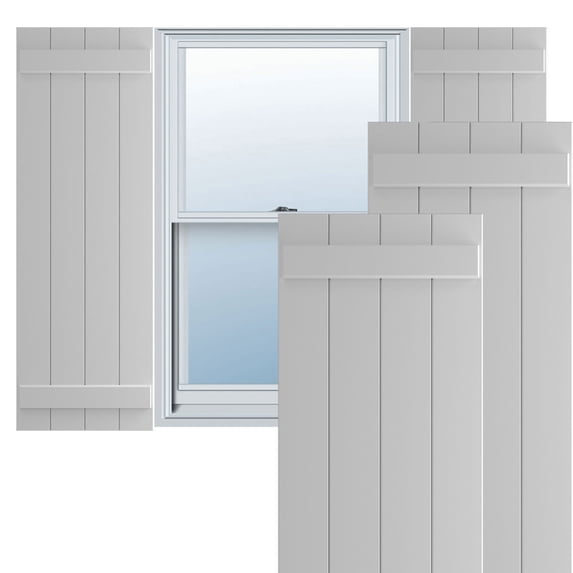 Ekena Millwork 21 1/2"W x 60"H True Fit PVC Four Board Joined Board-n-Batten Shutters, Primed (Per Pair - Hardware Not Included)