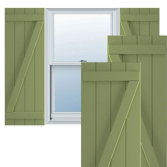 Ekena Millwork 21 1/2"W x 60"H True Fit PVC Four Board Joined Board-n-Batten Shutters w/Z-Bar, Moss Green (Per Pair - Hardware Not Included)