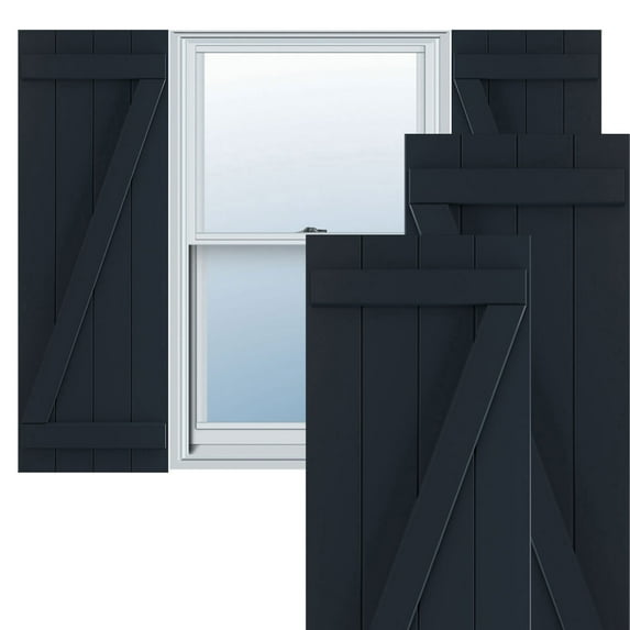 Ekena Millwork 21 1/2"W x 63"H True Fit PVC Four Board Joined Board-n-Batten Shutters w/Z-Bar, Starless Night Blue (Per Pair - Hardware Not Included)