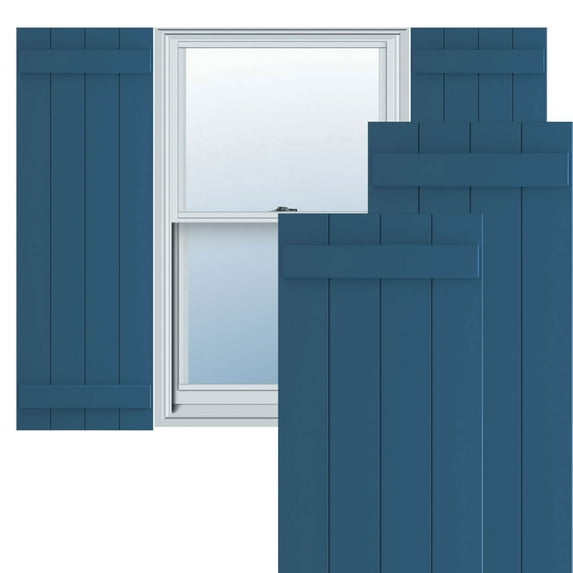 Ekena Millwork 21 1/2"W x 66"H True Fit PVC Four Board Joined Board-n-Batten Shutters, Sojourn Blue (Per Pair - Hardware Not Included)