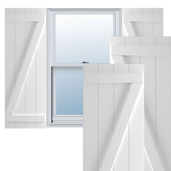 Ekena Millwork 21 1/2"W x 70"H True Fit PVC Four Board Joined Board-n-Batten Shutters w/Z-Bar, Unfinished (Per Pair - Hardware Not Included)