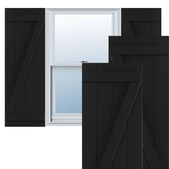 Ekena Millwork 21 1/2"W x 73"H True Fit PVC Four Board Joined Board-n-Batten Shutters w/Z-Bar, Black (Per Pair - Hardware Not Included)