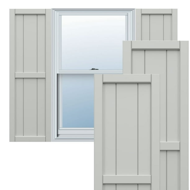 Ekena Millwork 21 1/2"W x 75"H True Fit PVC, Four Board Framed Board-n-Batten Shutters, Hailstorm Gray (Per Pair - Hardware Not Included)