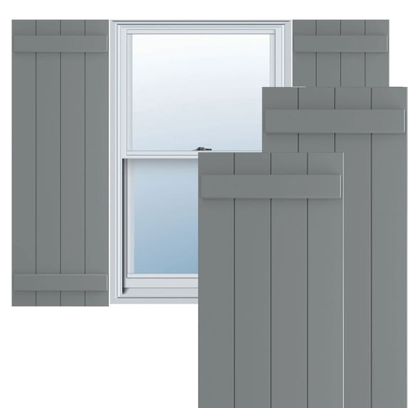 Ekena Millwork 21 1/2"W x 75"H True Fit PVC Four Board Joined Board-n-Batten Shutters, Ocean Swell (Per Pair - Hardware Not Included)