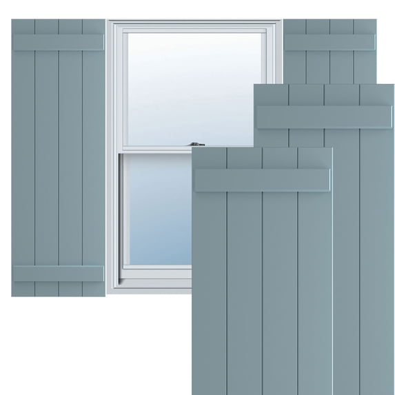 Ekena Millwork 21 1/2"W x 75"H True Fit PVC Four Board Joined Board-n-Batten Shutters, Peaceful Blue (Per Pair - Hardware Not Included)
