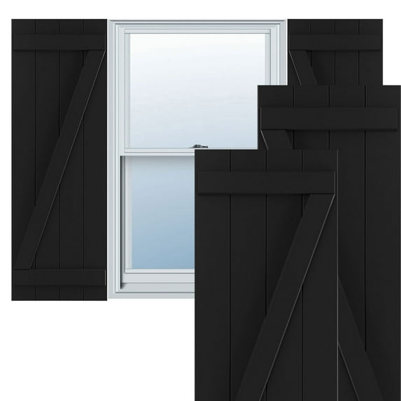 Ekena Millwork 21 1/2"W x 75"H True Fit PVC Four Board Joined Board-n-Batten Shutters w/Z-Bar, Black (Per Pair - Hardware Not Included)