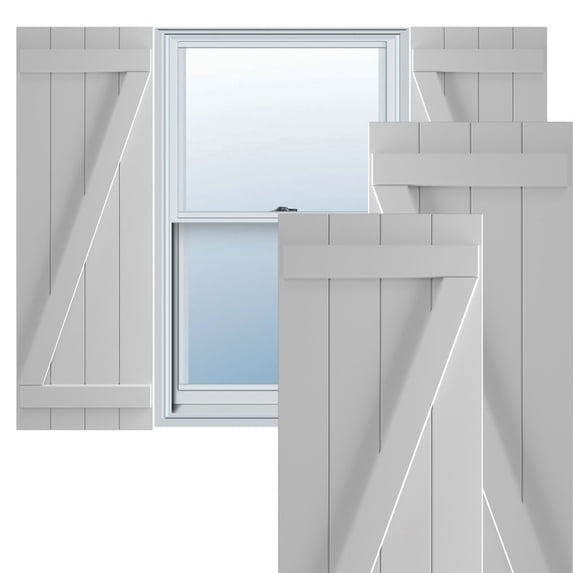 Ekena Millwork 21 1/2"W x 75"H True Fit PVC Four Board Joined Board-n-Batten Shutters w/Z-Bar, Primed (Per Pair - Hardware Not Included)