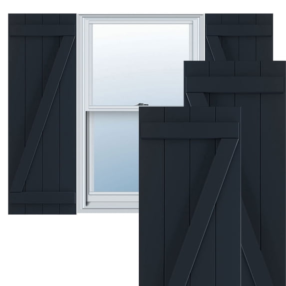 Ekena Millwork 21 1/2"W x 76"H True Fit PVC Four Board Joined Board-n-Batten Shutters w/Z-Bar, Starless Night Blue (Per Pair - Hardware Not Included)