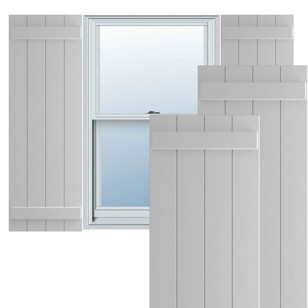Ekena Millwork 21 1/2"W x 78"H True Fit PVC Four Board Joined Board-n-Batten Shutters, Primed (Per Pair - Hardware Not Included)