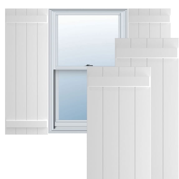 Ekena Millwork 21 1/2"W x 78"H True Fit PVC Four Board Joined Board-n-Batten Shutters, Unfinished (Per Pair - Hardware Not Included)