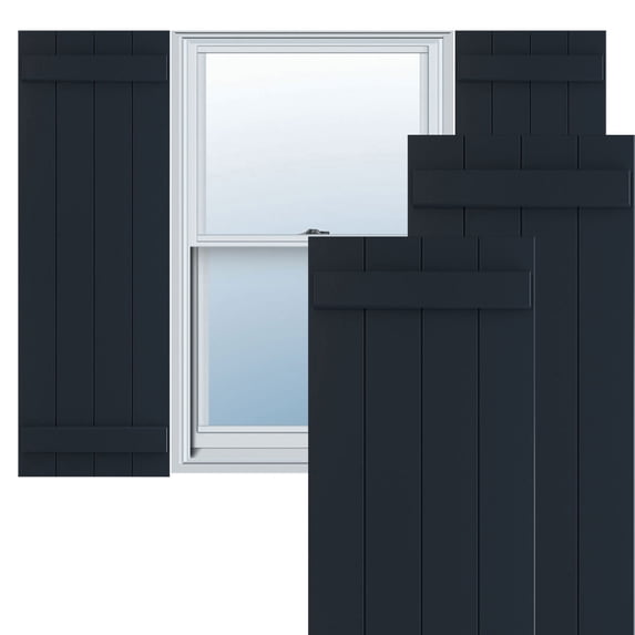 Ekena Millwork 21 1/2"W x 79"H True Fit PVC Four Board Joined Board-n-Batten Shutters, Starless Night Blue (Per Pair - Hardware Not Included)