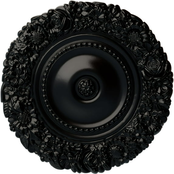 Ekena Millwork 21"OD x 2"P Marseille Ceiling Medallion (Fits Canopies up to 7 3/8"), Hand-Painted Jet Black