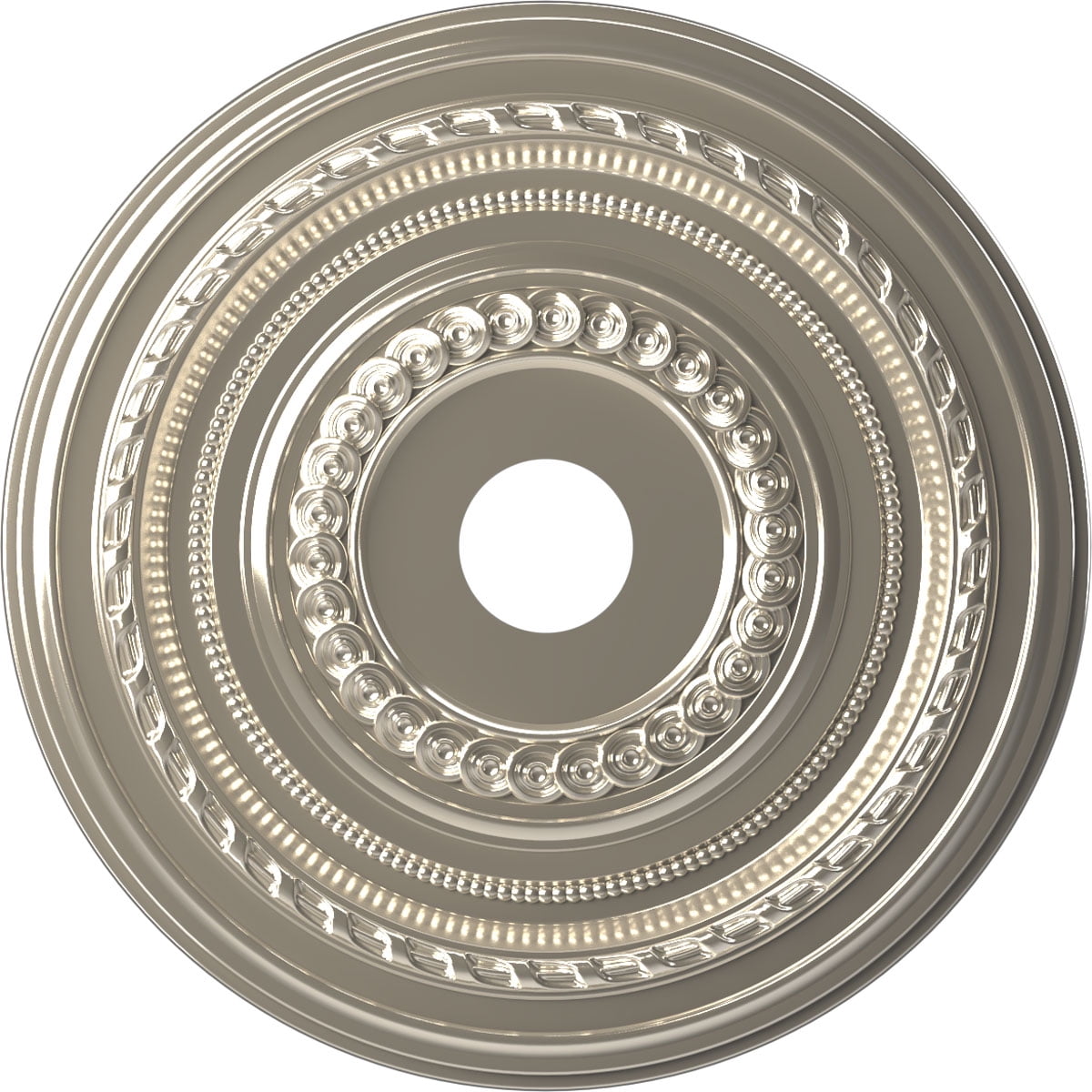 Ekena Millwork 22"OD x 3 1/2"ID x 1"P Cole Thermoformed PVC Ceiling Medallion (Fits Canopies up to 6"), Bright Coat Chrome