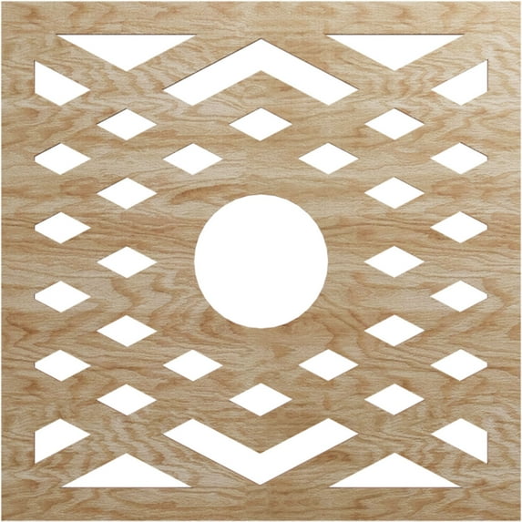 Ekena Millwork 22"OD x 5 3/4"ID x 3/8"T Chevron Wood Fretwork Pierced Ceiling Medallion, Red Oak