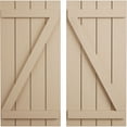 thumbnail image 1 of Ekena Millwork 22"W x 26"H Rustic Four Board Joined Board-n-Batten Rough Sawn Faux Wood Shutters w/Z-Board (Per Pair), Primed Tan, 1 of 10