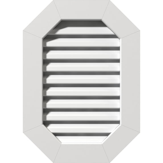 Ekena Millwork 22"W x 30"H Vertical Elongated Octagon (27"W x 35"H Frame Size) Functional, PVC Gable Vent with 1" x 4" Flat Trim Frame