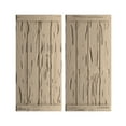thumbnail image 1 of Ekena Millwork 22"W x 34"H Rustic Four Board Joined Board-n-Batten Pecky Cypress Faux Wood Shutters w/End Batten (Per Pair), Primed Tan, 1 of 10