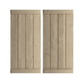 thumbnail image 1 of Ekena Millwork 22"W x 38"H Rustic Four Board Joined Board-n-Batten Rough Sawn Faux Wood Shutters w/End Batten (Per Pair), Primed Tan, 1 of 10