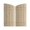 thumbnail image 1 of Ekena Millwork 22"W x 40"H (32 5/8" Low Side) Timberthane Knotty Pine Four Board Joined Board-n-Batten w/Elliptical Top Faux Wood Shutters (Per Pair), Primed Tan, 1 of 6