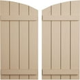 thumbnail image 1 of Ekena Millwork 22"W x 42"H (34 5/8" Low Side) Timberthane Rough Sawn Four Board Joined Board-n-Batten w/Elliptical Top Faux Wood Shutters (Per Pair), Primed Tan, 1 of 6