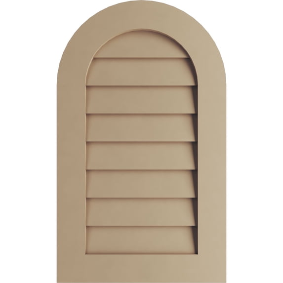 Ekena Millwork 22"W x 42"H Timberthane Rustic Smooth Round Top Faux Wood Non-Functional Gable Vent, Primed Tan