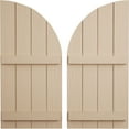thumbnail image 1 of Ekena Millwork 22"W x 44"H (22" Low Side) Timberthane Sandblasted Four Board Joined Board-n-Batten w/Quarter Round Arch Top Faux Wood Shutters (Per Pair), Primed Tan, 1 of 6