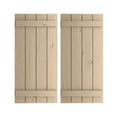 thumbnail image 1 of Ekena Millwork 22"W x 46"H Rustic Four Board Joined Board-n-Batten Knotty Pine Faux Wood Shutters (Per Pair), Primed Tan, 1 of 11