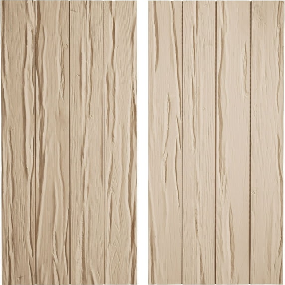 Ekena Millwork 22"W x 46"H Rustic Four Board Joined Board-n-Batten Riverwood Faux Wood Shutters w/No Batten (Per Pair), Primed Tan