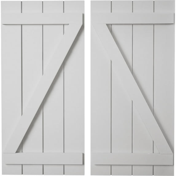 Ekena Millwork 22"W x 48"H Rustic Four Board Joined Board-n-Batten Smooth Faux Wood Shutters w/Z-Board (Per Pair), Primed Tan