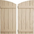 thumbnail image 1 of Ekena Millwork 22"W x 50"H (42 5/8" Low Side) Timberthane Pecky Cypress Four Board Joined Board-n-Batten w/Elliptical Top Faux Wood Shutters (Per Pair), Primed Tan, 1 of 6