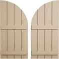 thumbnail image 1 of Ekena Millwork 22"W x 54"H (32" Low Side) Timberthane Rough Sawn Four Board Joined Board-n-Batten w/Quarter Round Arch Top Faux Wood Shutters (Per Pair), Primed Tan, 1 of 6
