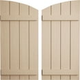 thumbnail image 1 of Ekena Millwork 22"W x 54"H (46 5/8" Low Side) Timberthane Rough Cedar Four Board Joined Board-n-Batten w/Elliptical Top Faux Wood Shutters (Per Pair), Primed Tan, 1 of 6