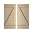 thumbnail image 1 of Ekena Millwork 22"W x 62"H Rustic Four Board Joined Board-n-Batten Knotty Pine Faux Wood Shutters w/Z-Board (Per Pair), Primed Tan, 1 of 10