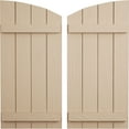 thumbnail image 1 of Ekena Millwork 22"W x 66"H (58 5/8" Low Side) Timberthane Sandblasted Four Board Joined Board-n-Batten w/Elliptical Top Faux Wood Shutters (Per Pair), Primed Tan, 1 of 6