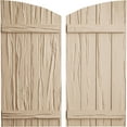 thumbnail image 1 of Ekena Millwork 22"W x 68"H (60 5/8" Low Side) Timberthane Riverwood Four Board Joined Board-n-Batten w/Elliptical Top Faux Wood Shutters (Per Pair), Primed Tan, 1 of 6
