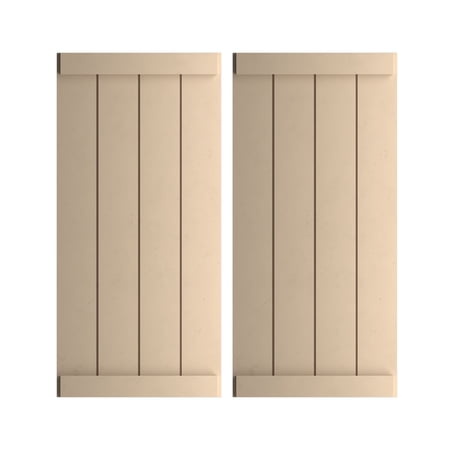 Ekena Millwork 22"W x 78"H Rustic Four Board Joined Board-n-Batten Smooth Faux Wood Shutters w/End Batten (Per Pair), Primed Tan