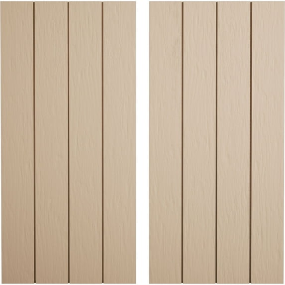 Ekena Millwork 22"W x 80"H Rustic Four Board Joined Board-n-Batten Rough Sawn Faux Wood Shutters w/No Batten (Per Pair), Primed Tan