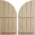 thumbnail image 1 of Ekena Millwork 22"W x 86"H (64" Low Side) Timberthane Hand Hewn Four Board Joined Board-n-Batten w/Quarter Round Arch Top Faux Wood Shutters (Per Pair), Primed Tan, 1 of 6